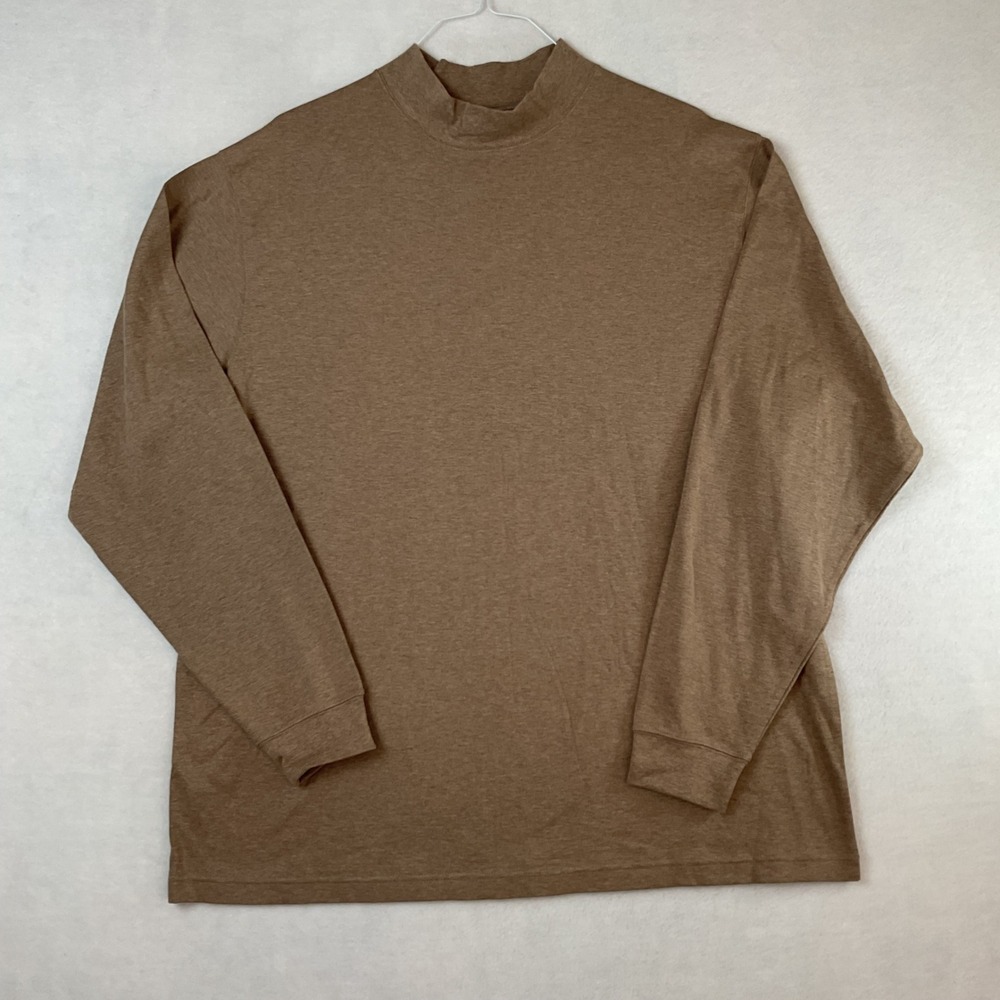 Roundtree & Yorke Mens XXL Tan Brown Heather Cotton Mock Neck Long Sleeve Shirt